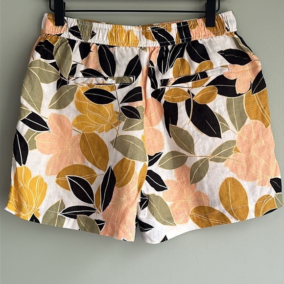 Rachel Zoe Linen Shorts Floral Hawaiian Print Comfy Elastic Waist Beaded Tie M - Picture 4 of 11